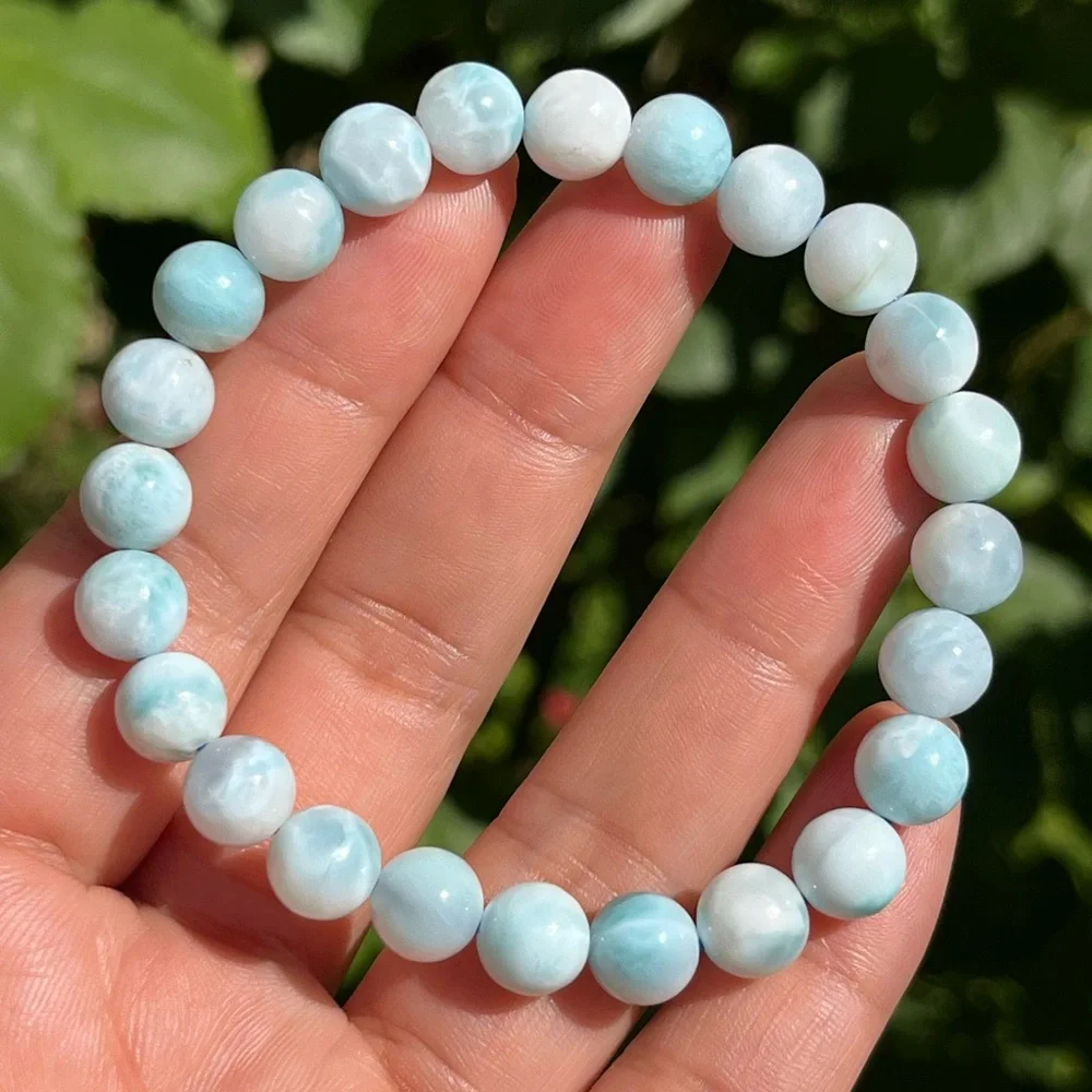 8mm stretchable natural Larimar bracelet - Picture 1 of 8